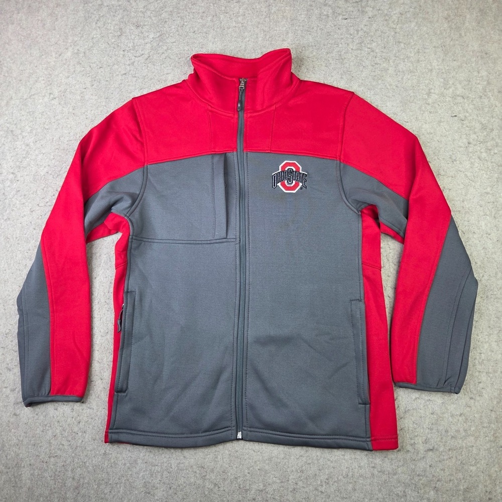 Ohio State Buckeyes Soft Shell Jacket Mens Small Red Gray Full Zip NCAA Football